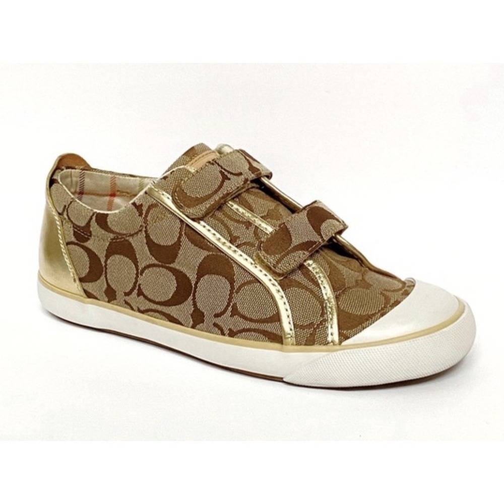 Coach Britt Brown Signature Logo Sneaker Shoes Women's Tattersall Sz- 8.5B